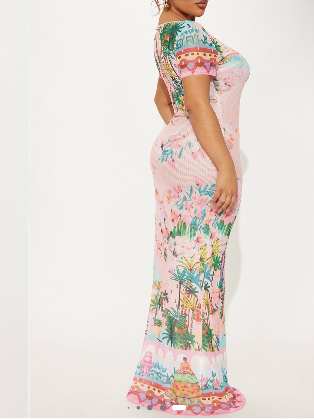 Fashion nova Pink Tropical Print Short-Sleeve Maxi Dress - Picture 6 of 7